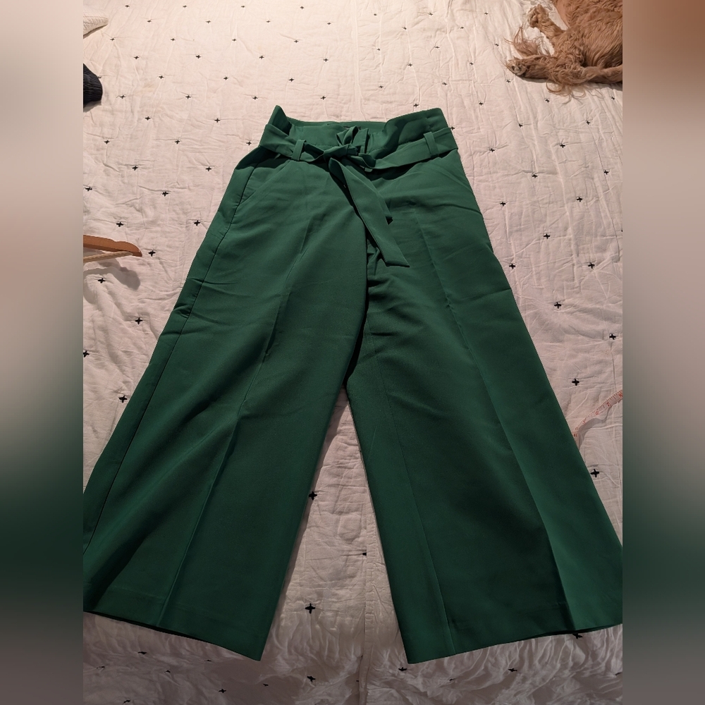Tie Waist Shamrock Green Wide-Leg Pants